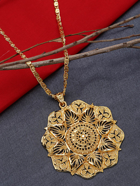 

ZeroKaata Gold-Plated Circular Ethnic Handcrafted Pendant With Chain