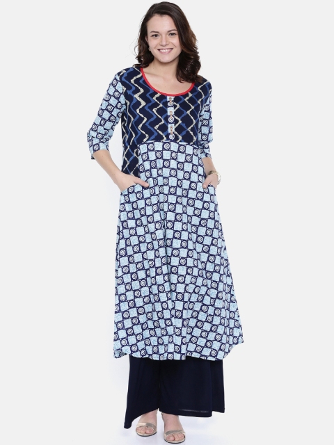 

Rasada Women Blue Printed A-Line Kurta