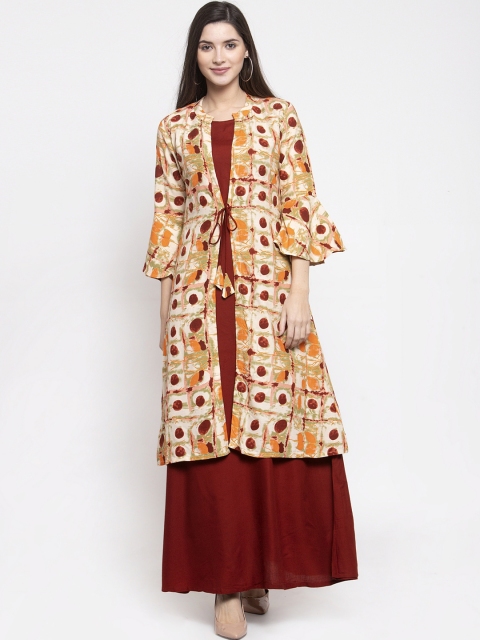 

Indibelle Women Maroon Solid A-Line Kurta