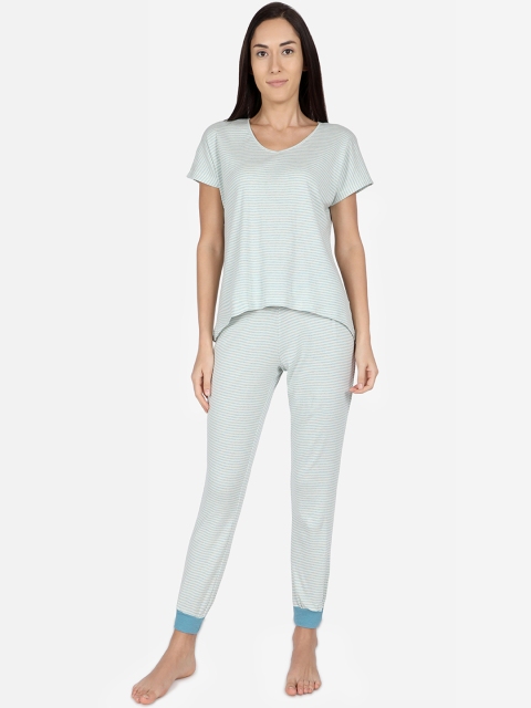 

Nick&Jess Women Blue & White Striped Night suit