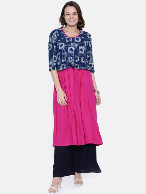 

Rasada Women Pink & Blue Solid A-Line Kurta