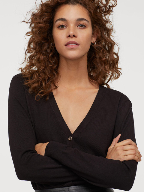 

H&M Women Black Fine-Knit Cardigan
