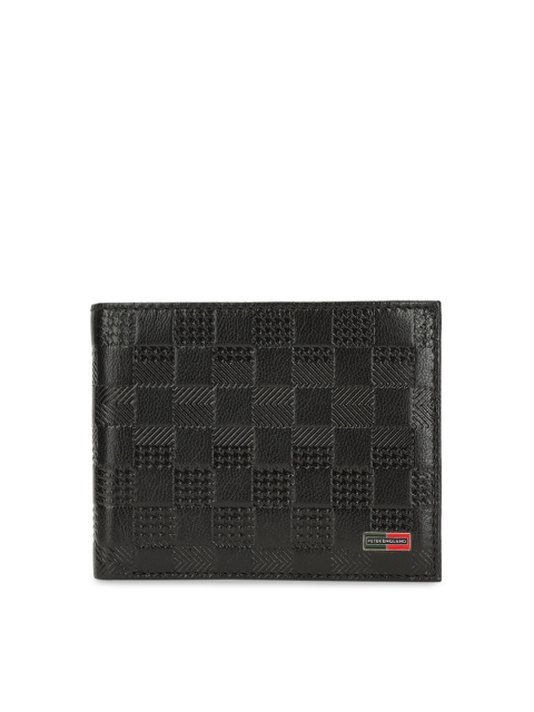 

Peter England Men Black Textured Two Fold Leather Wallet