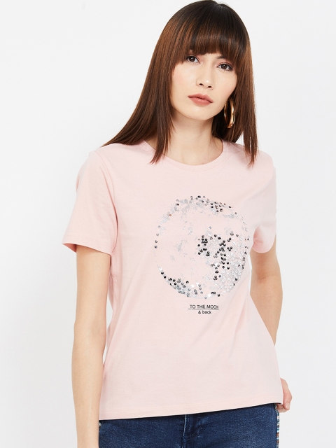 

Ginger by Lifestyle Women Pink Printed Round Neck T-shirt