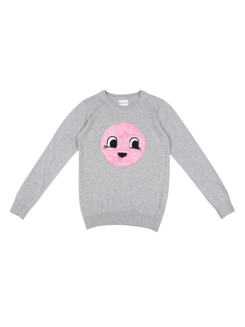 

POPPERS by Pantaloons Girls Grey Solid Applique-Detailed Pullover Sweater
