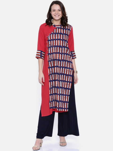 

Rasada Women Red & Navy Blue Printed Straight Kurta