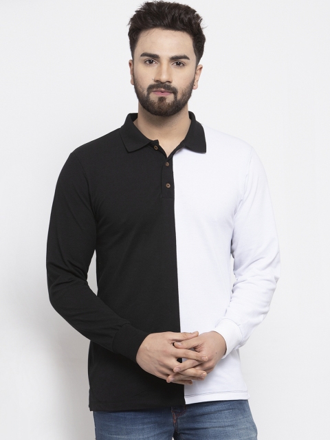 

Kalt Men Black And White Colourblocked Polo Collar T-shirt