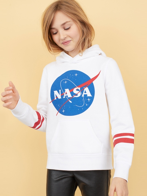 

H&M Girls White Printed Hooded Top