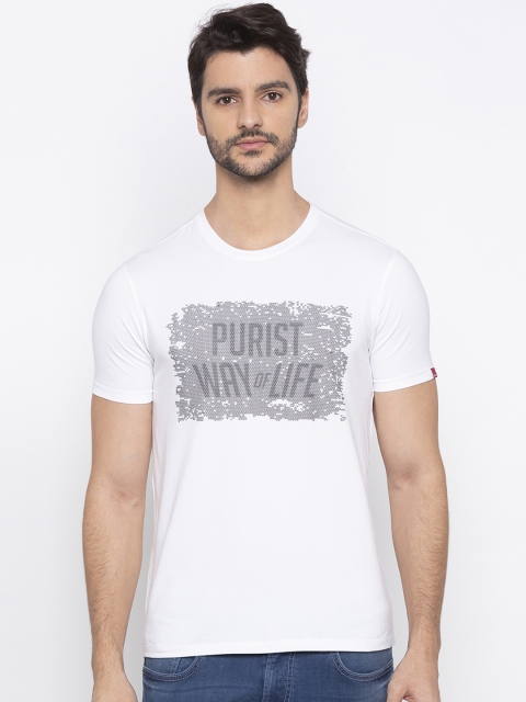 

SPYKAR Men White Printed Round Neck T-shirt
