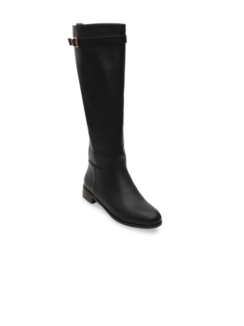 

ROSSO BRUNELLO Women Black Solid Leather Mid-Top Flat Boots