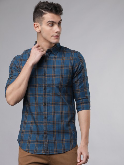 

Ecko Unltd Men Blue & Orange Slim Fit Yarn Dyed Checked Casual Shirt