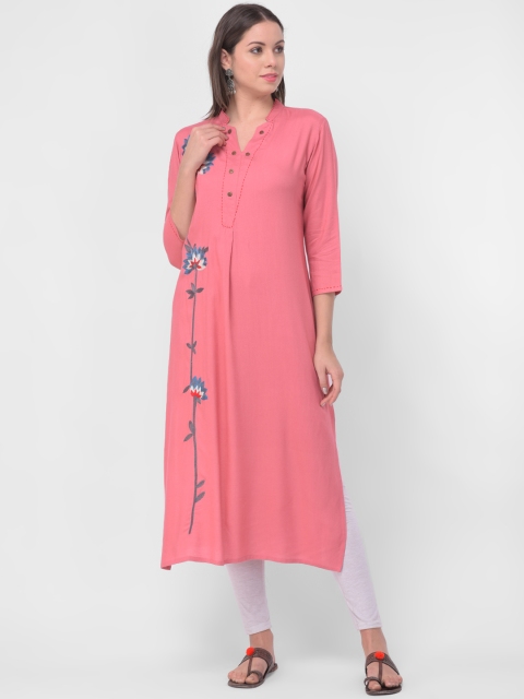 

aayusika Women Pink Embroidered Straight Kurta