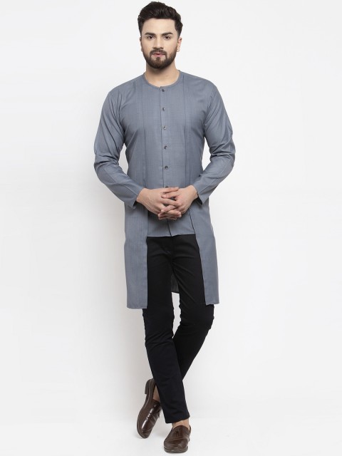 

Jompers Men Grey Solid Straight Kurta