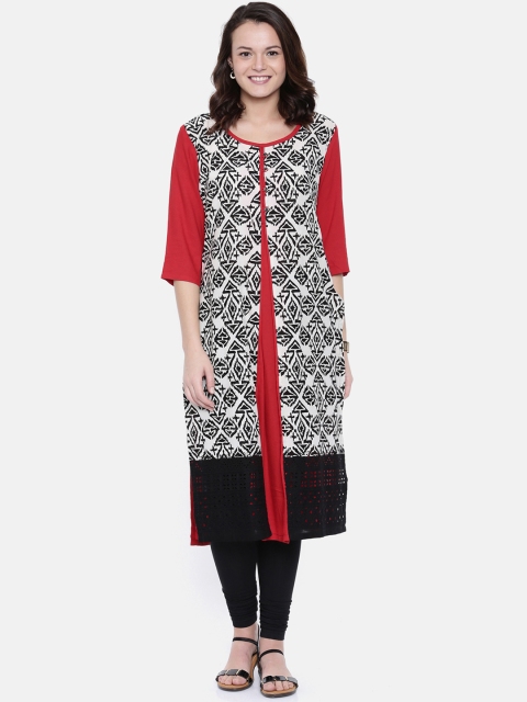 

Rasada Women Red & White Printed Straight Kurta