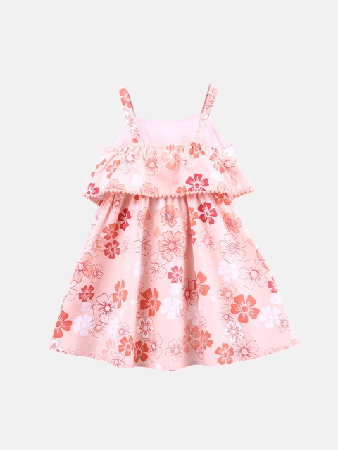 

Beebay Girls Peach-Coloured & Red Printed Layered A-Line Dress