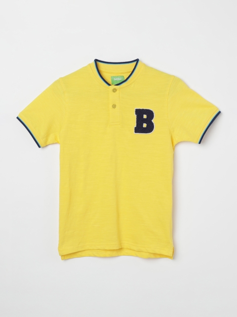 

Bossini Boys Yellow Printed Mandarin Collar T-shirt