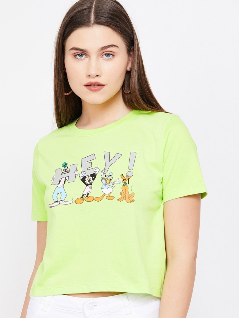 

Ginger by Lifestyle Women Lime Green Mickey Mouse Printed Top