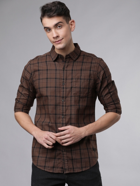 

Ecko Unltd Men Brown & Black Slim Fit Yarn Dyed Checked Casual Shirt