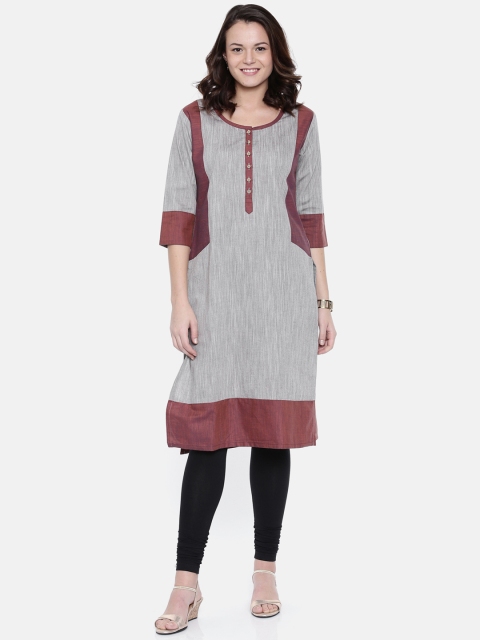 

Rasada Women Grey & Maroon Woven Design Straight Kurta