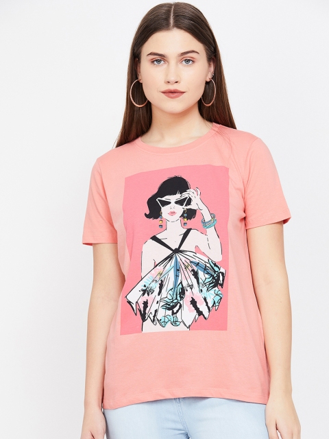 

Ginger by Lifestyle Women Pink Printed Round Neck T-shirt
