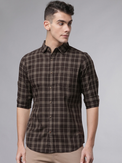 

Ecko Unltd Men Coffee Brown & Khaki Slim Fit Yarn Dyed Checked Casual Shirt
