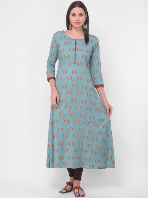 

aayusika Women Turquoise Blue Printed A-Line Kurta