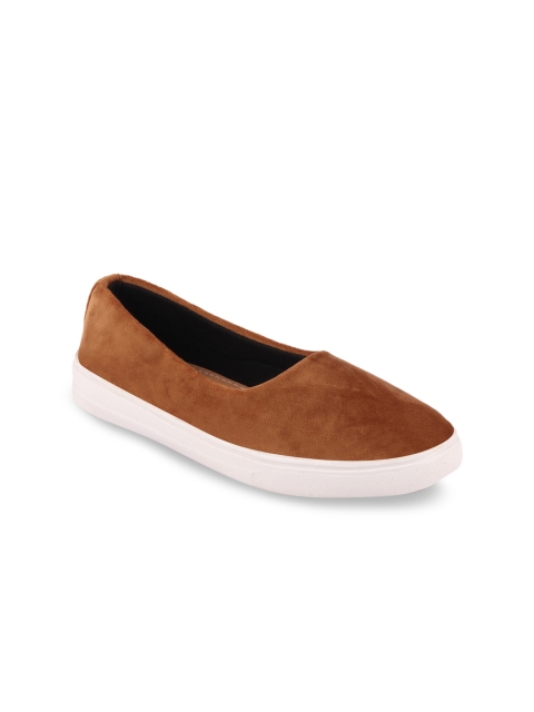 

FAUSTO Women Tan Brown Velvet Slip-On Sneakers