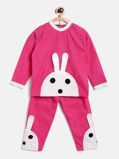

Kids Clan Kids Pink & White Colourblocked Night Suit