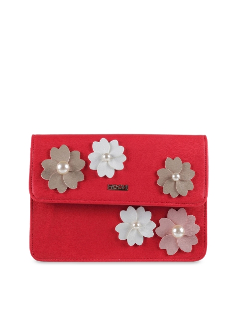 

Mochi Red & Off-White Embellished Envelope Clutch