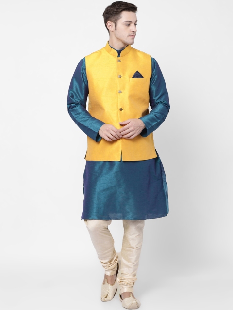 

TABARD Men Blue & Beige Solid Dupion Silk Kurta Set
