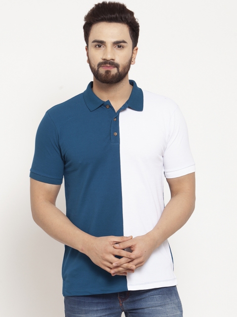 

Kalt Men Blue Colourblocked Polo Collar T-shirt