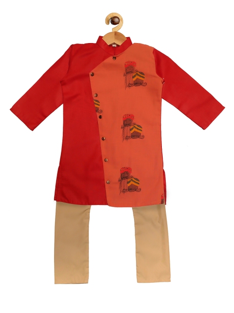

SOULFULLY INDIAN Boys Red & Orange Printed Kurta Set