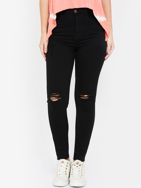 

Ginger by Lifestyle Women Black Skinny Fit Mid-Rise Slash Knee Jeans