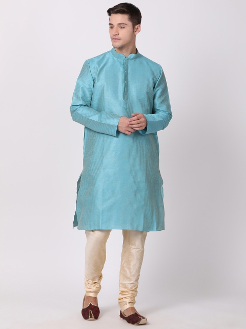 

TABARD Men Turquoise Blue Embroidered Straight Kurta