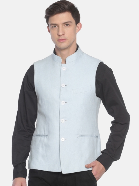 

Linen Club Men Blue Solid Waistcoat
