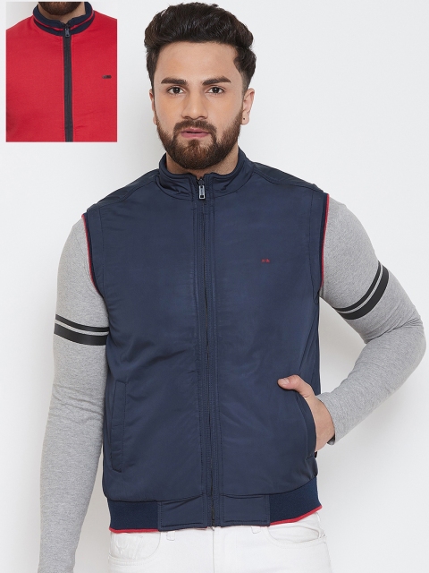 

Okane Men Navy Blue & Red Solid Reversible Padded Jacket