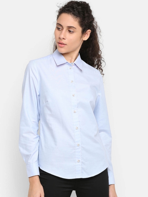 

Double Two Women Blue Classic Regular Fit Solid Casual Shirt
