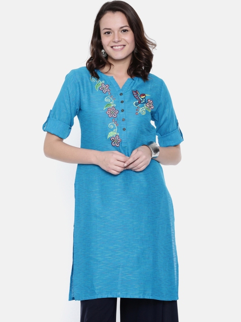 

Rasada Women Blue Solid Straight Kurta