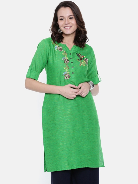 

Rasada Women Green Solid Straight Kurta