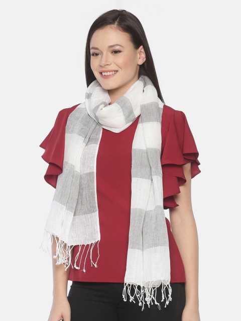 

Linen Club Women White & Grey Striped Linen Stole