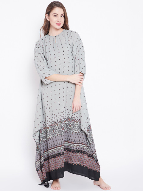 

The Kaftan Company Grey & Black Printed Nightdress