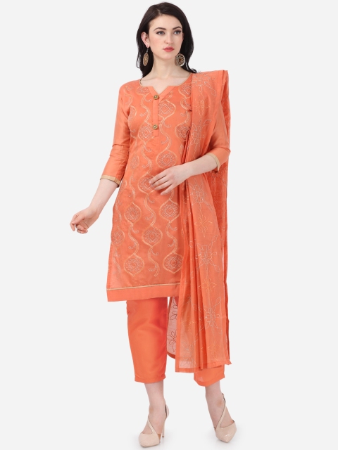 

DIVASTRI Peach-Coloured Silk Blend Unstitched Dress Material