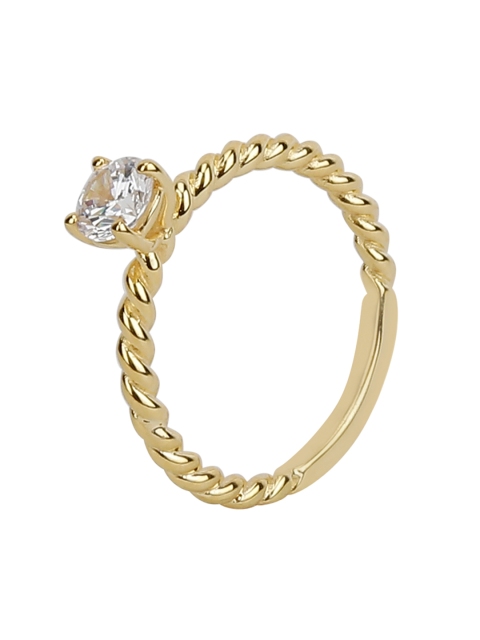 

Silgo Women 925 Sterling Silver Gold-Plated & White CZ-Studded Solitaire Finger Ring