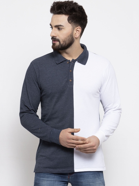 

Kalt Men Grey And White Colourblocked Polo Collar T-shirt