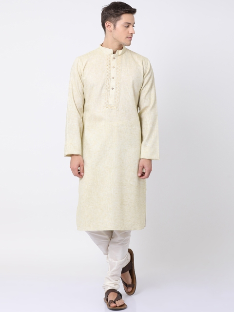 

TABARD Men Yellow Embroidered Straight Kurta