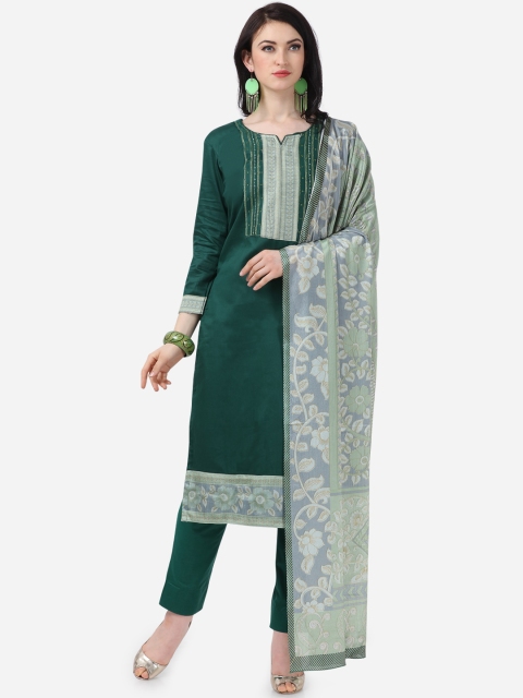 

DIVASTRI Green & Silver-Coloured Pure Cotton Unstitched Dress Material