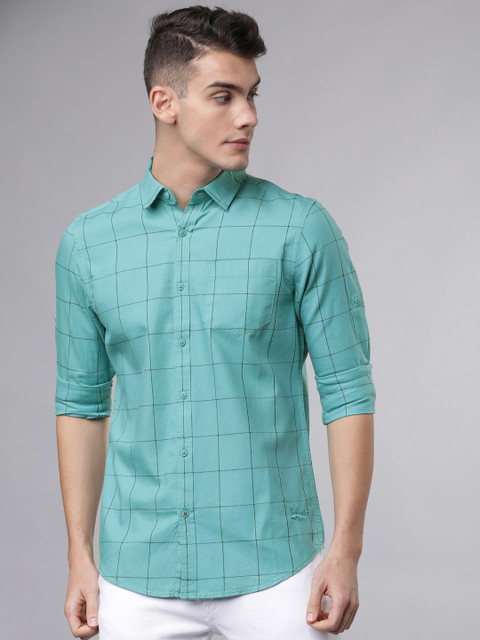 

Ecko Unltd Men Blue & Black Slim Fit Yarn Dyed Checked Casual Shirt