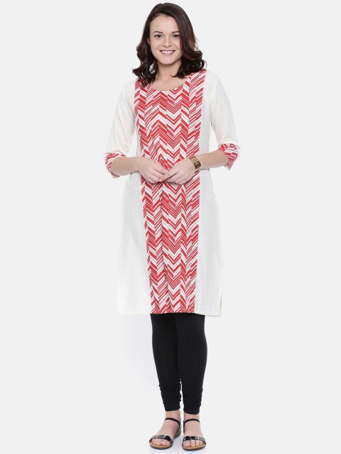 

Rasada Women Cream-Coloured & Red Printed Straight Kurta
