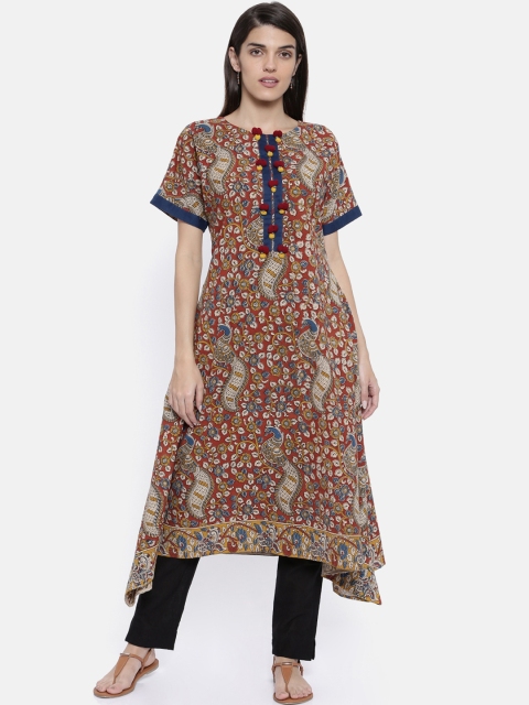 

The Kaftan Company Women Maroon Printed Asymmetric A-Line Kurta