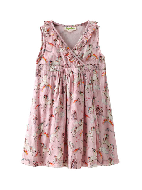 

Hugsntugs Girls Pink Printed Empire Dress